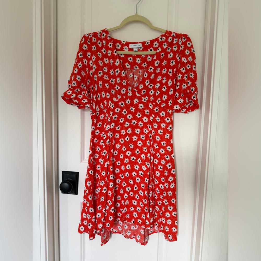 Topshop Coral Red Floral Mini Dress